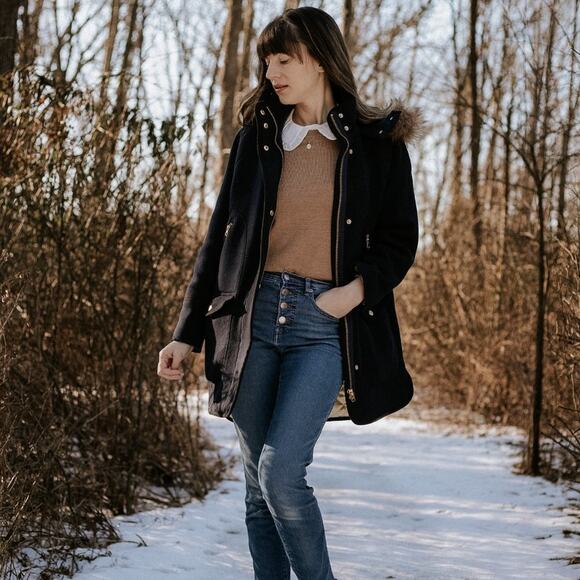 J. CREW Chateau Parka Italian Stadium Cloth Wool Black - Picture 2 of 7